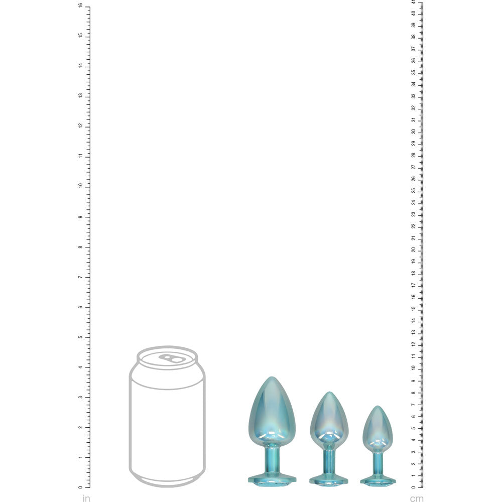 OUCH! Paris Collection - Metal Anal Plug Set - Metallic Butt Plugs with Gem Bases - Set of 3 Sizes – Blue