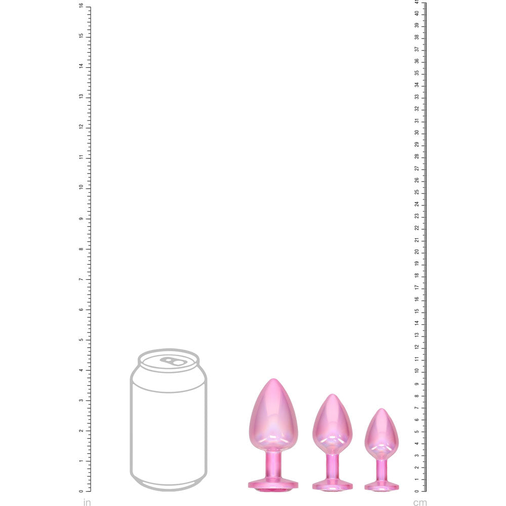 OUCH! Paris Collection - Metal Anal Plug Set - Metallic Butt Plugs with Gem Bases - Set of 3 Sizes – Pink