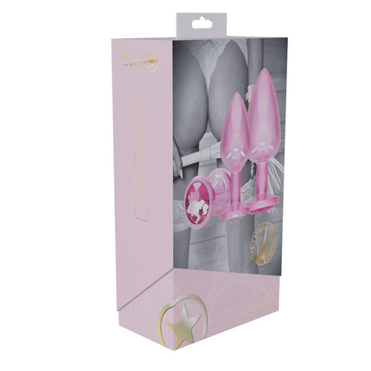 OUCH! Paris Collection - Metal Anal Plug Set - Metallic Butt Plugs with Gem Bases - Set of 3 Sizes – Pink