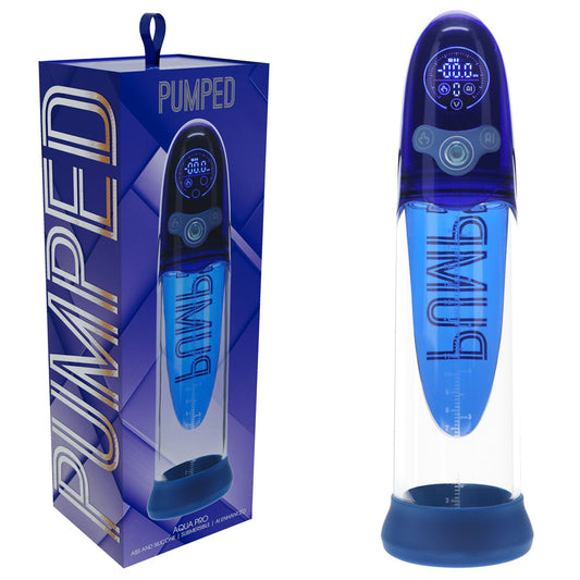 PUMPED Aqua-Pro Auto Pump - /Clear USB Rechargeable AI-Enabled Submersible Auto Penis Pump – Blue