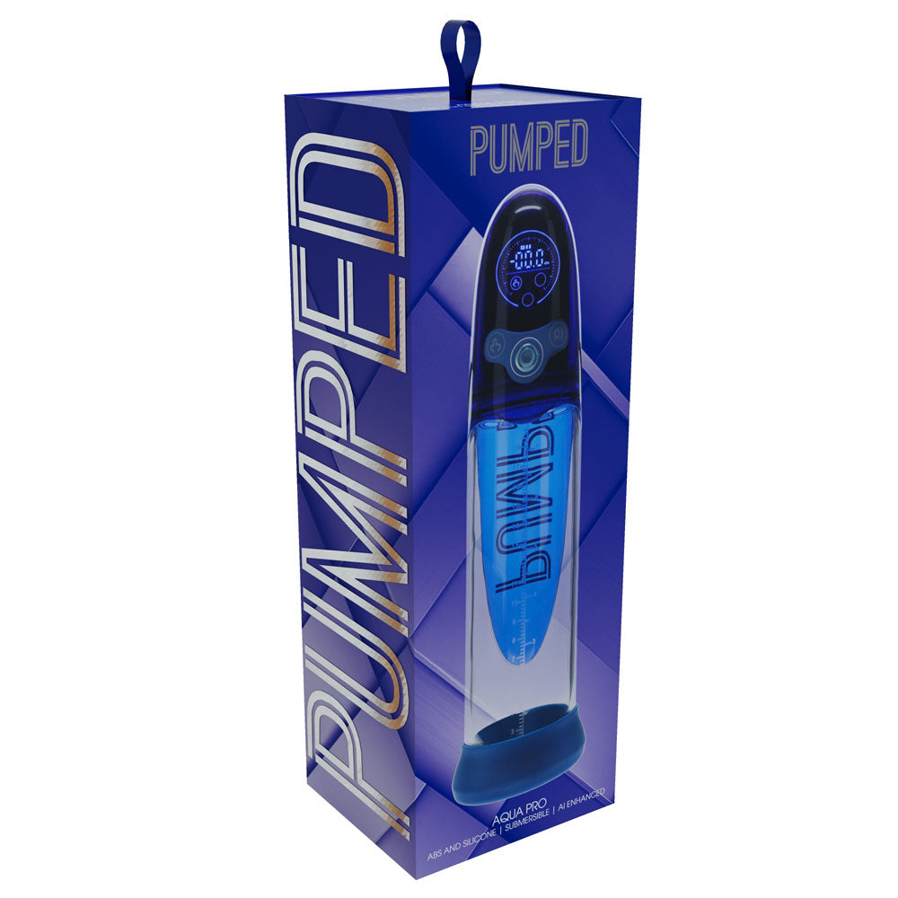 PUMPED Aqua-Pro Auto Pump - /Clear USB Rechargeable AI-Enabled Submersible Auto Penis Pump – Blue