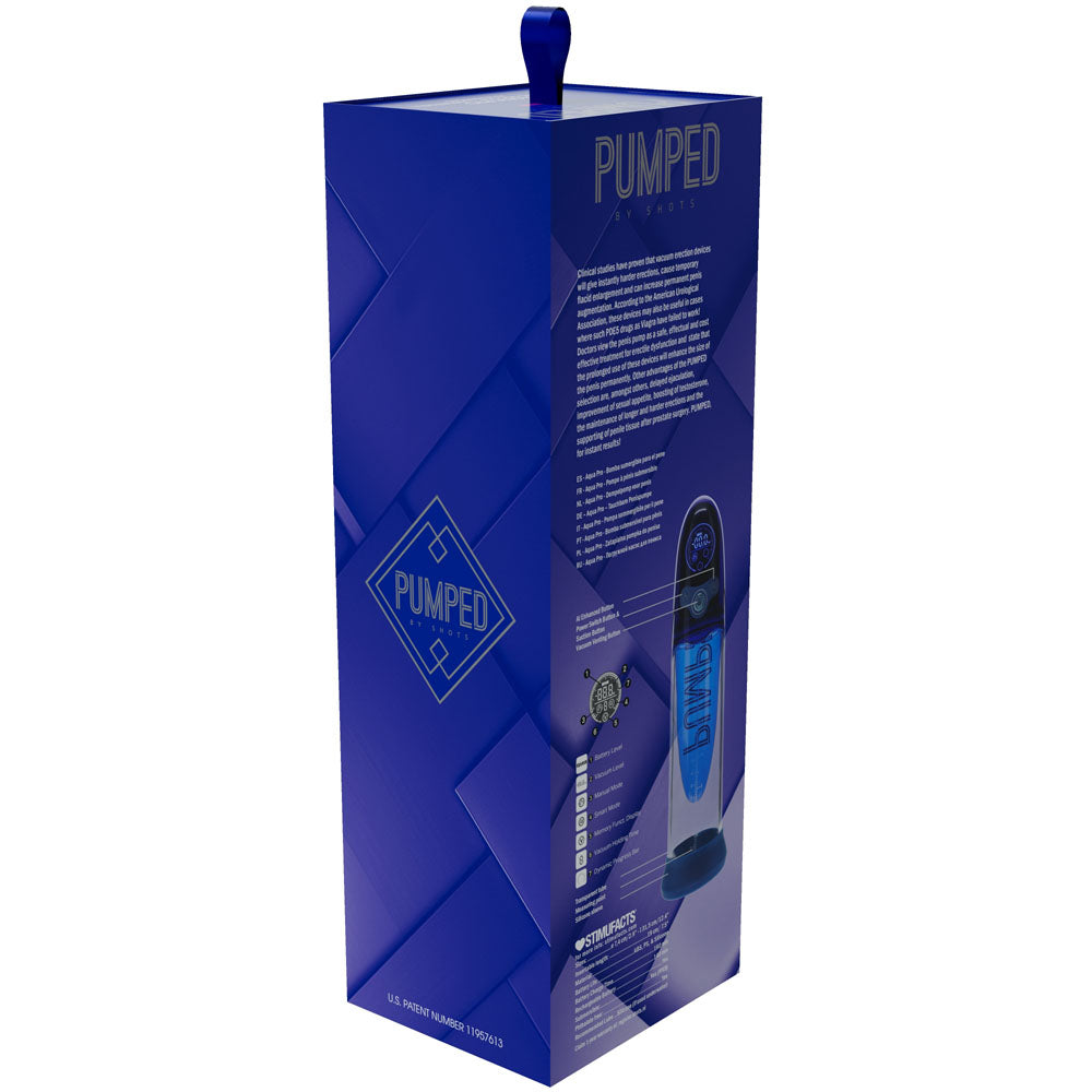 PUMPED Aqua-Pro Auto Pump - /Clear USB Rechargeable AI-Enabled Submersible Auto Penis Pump – Blue