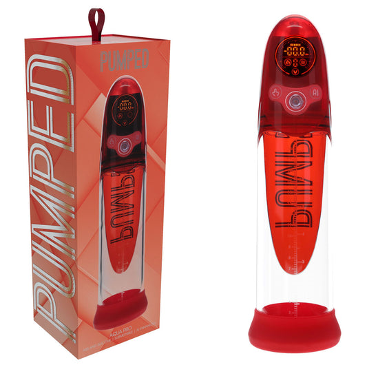PUMPED Aqua-Pro Auto Pump - /Clear USB Rechargeable AI-Enabled Submersible Auto Penis Pump – Red