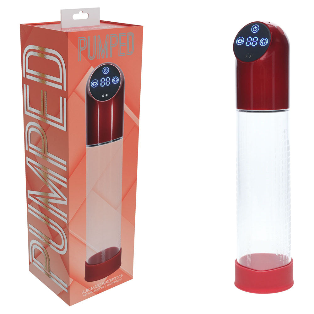 PUMPED Automatic Waterproof Pump - Metal - /Clear USB Rechargeable Automatic Penis Pump – Red