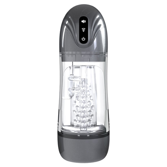 PUMPED SonicPull - Gunmetal - Gunmetal Grey/Clear USB Rechargeable Sucking And Vibrating Auto Masturbator
