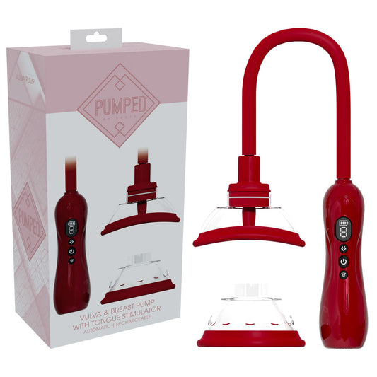 PUMPED Vulva & Breast Pump with Tongue Stimulator - USB Rechargeable Ladies Pump Set – Red