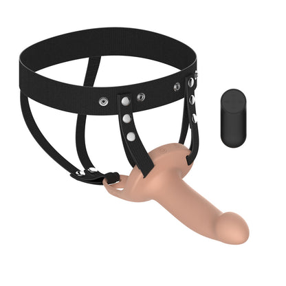 Passion Play Smooth Hollow Strap-On Vibrator – Flesh