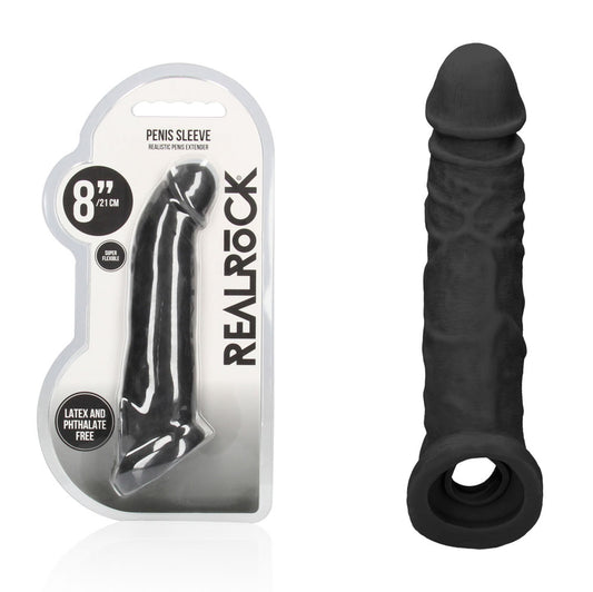 REALROCK 8'' Realistic Penis Extender with Rings - 20.3 cm Penis Extension Sleeve