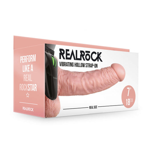 REALROCK Vibrating Hollow Strapon + Balls - 18cm - 18 cm Vibrating Hollow Strap-On
