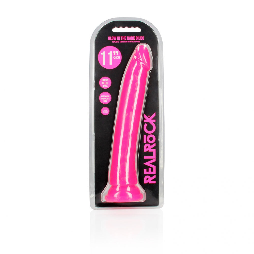 REALROCK 29 cm Slim Glow in the Dark Neon - Glow in Dark 29 cm (11'') Dong – Pink