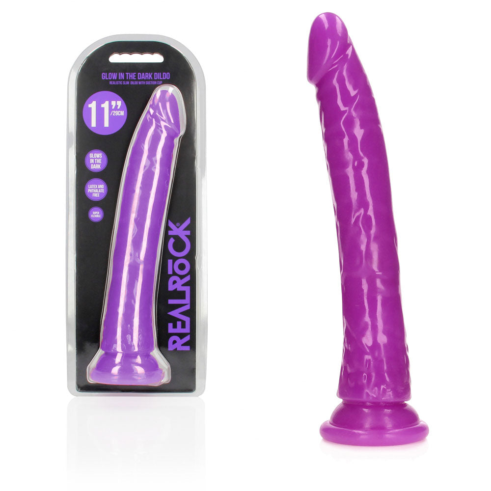 REALROCK 29 cm Slim Glow in the Dark Neon - Glow in Dark 29 cm (11'') Dong – Purple