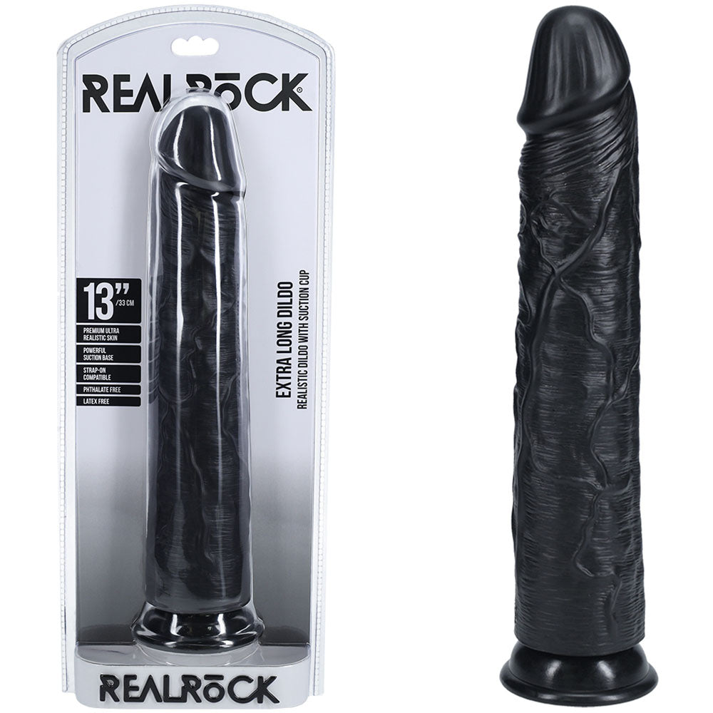 REALROCK 33cm Extra Long Dildo - 33 cm (13'') Extra Long Dong – Black