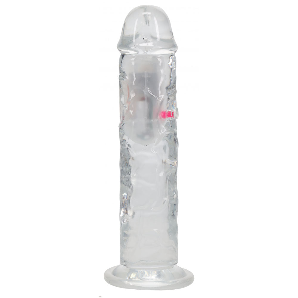 REALROCK 8'' No Balls Wireless Rechargeable LED Vibrating Dong - Clear with LED 22 cm USB Rechargeable Vibrating Dong with Remote