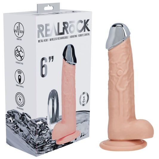 REALROCK Metal Head 6'' Rechargeable Dildo - 16.2 cm USB Rechargeable Vibrating Dildo with Metal Head and Wireless Remote
