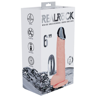 REALROCK Metal Head 6'' Rechargeable Dildo - 16.2 cm USB Rechargeable Vibrating Dildo with Metal Head and Wireless Remote