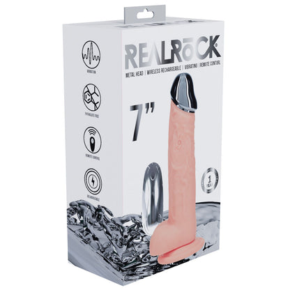 REALROCK Metal Head 7'' Rechargeable Dildo - 19 cm USB Rechargeable Vibrating Dildo with Metal Head and Wireless Remote