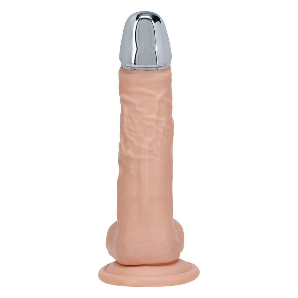 REALROCK Metal Head 8'' Rechargeable Dildo - 22 cm USB Rechargeable Vibrating Dildo with Metal Head and Wireless Remote