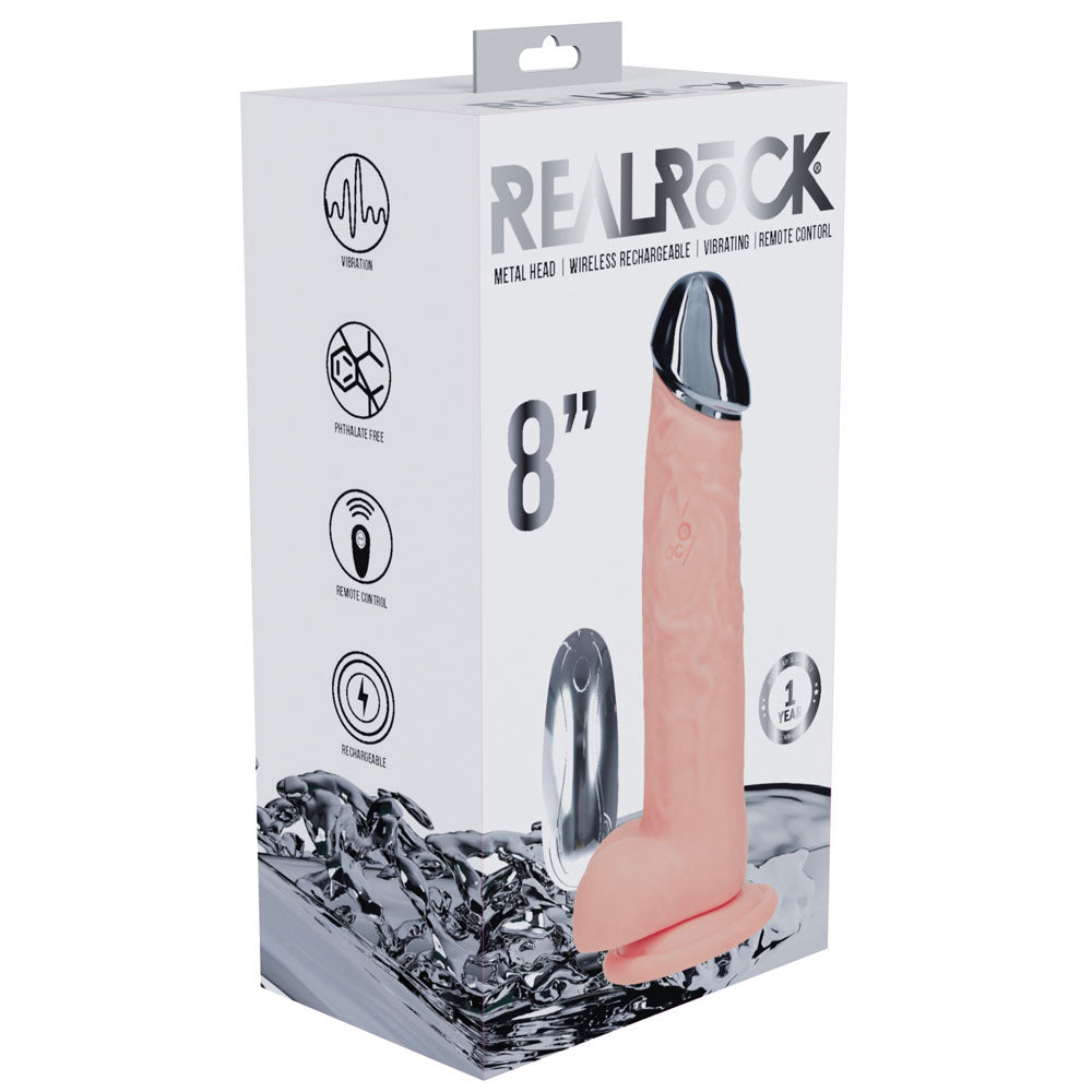 REALROCK Metal Head 8'' Rechargeable Dildo - 22 cm USB Rechargeable Vibrating Dildo with Metal Head and Wireless Remote