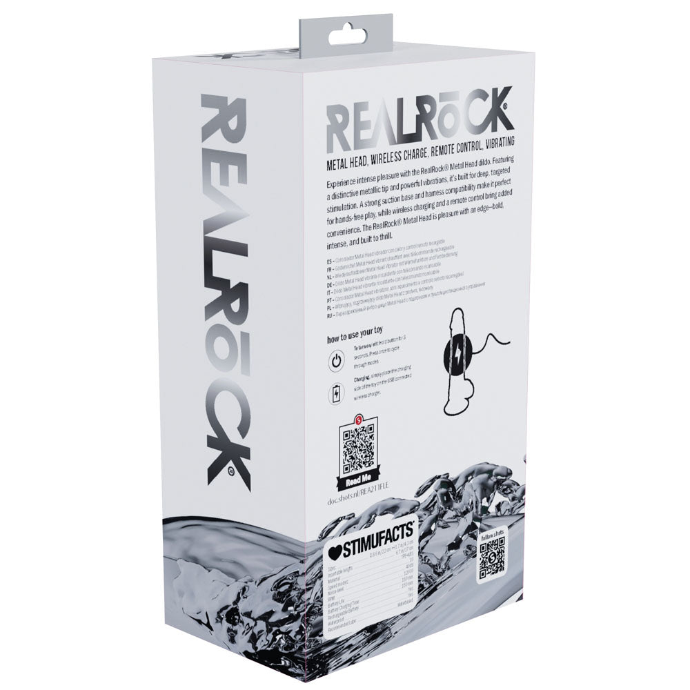 REALROCK Metal Head 8'' Rechargeable Dildo - 22 cm USB Rechargeable Vibrating Dildo with Metal Head and Wireless Remote