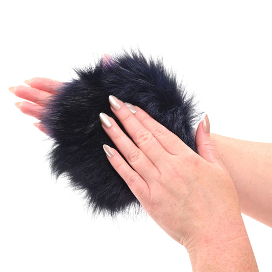 Sex & Mischief Cougar Spiked Sensory Glove - Navy Furry Glove with Metal Spikes