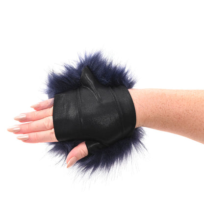 Sex & Mischief Cougar Spiked Sensory Glove - Navy Furry Glove with Metal Spikes