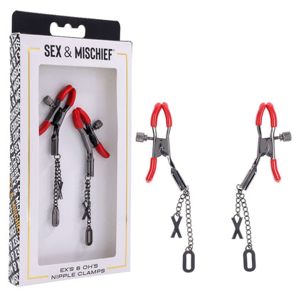 S&M Exs & Ohs Nipple Clamps - Tipped Metal Nipple Clamps - Set of 2