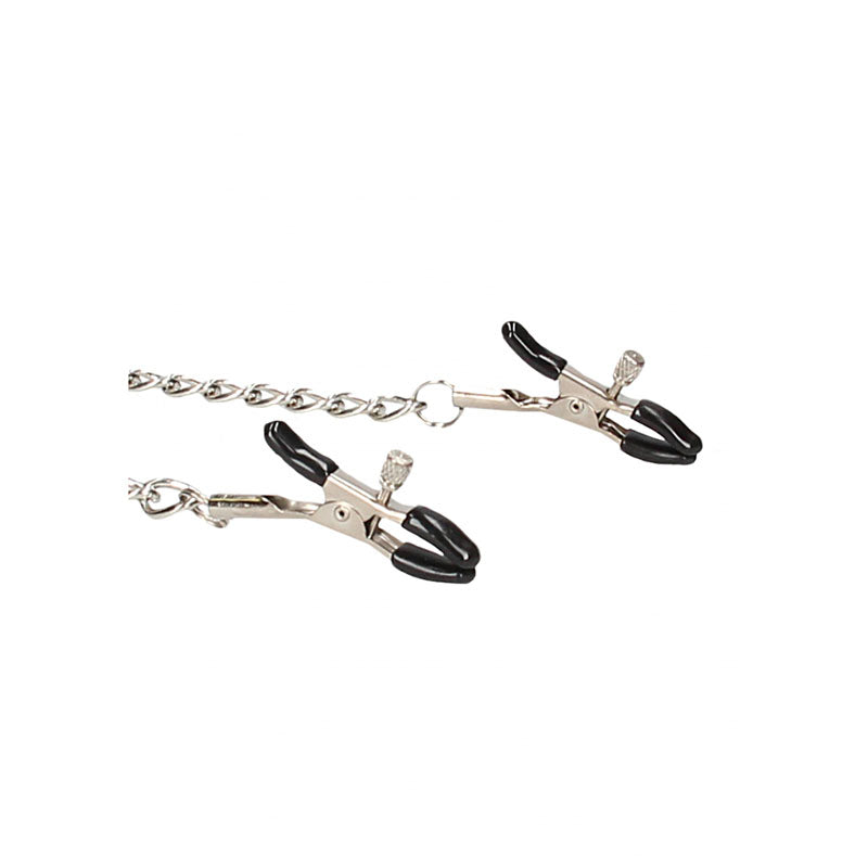 OUCH! & White Velcro Collar With Nipple Clamps - with Adjustable Straps