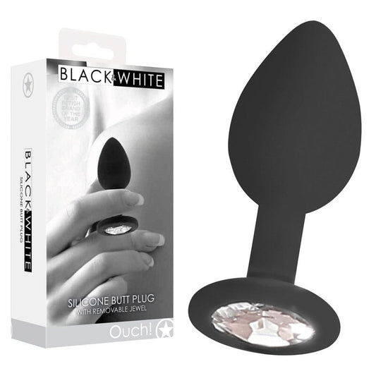OUCH! & White Silicone Butt Plug with Removable Jewel
