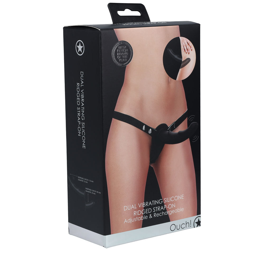 OUCH! Dual Vibrating Silicone Ridged Strap-On