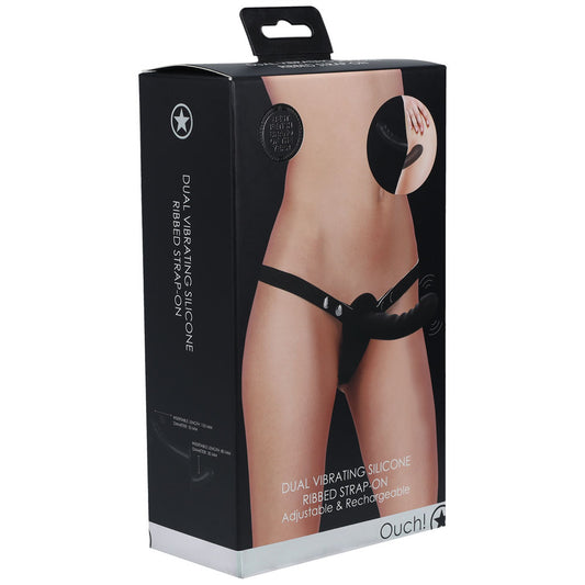 OUCH! Dual Vibrating Silicone Ribbed Strap-On