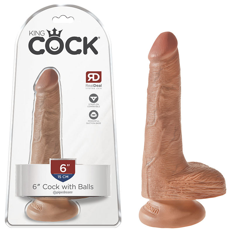 King Cock 6'' Cock with Balls – Tan
