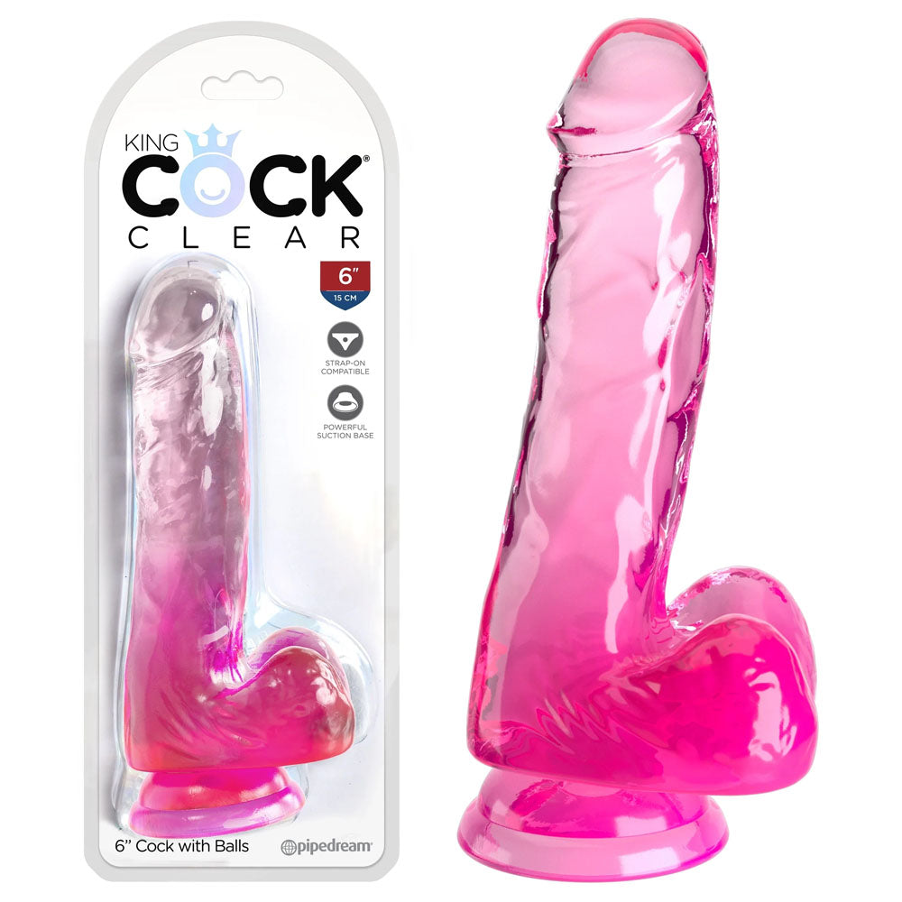 King Cock Clear 6'' Cock with Balls – Pink