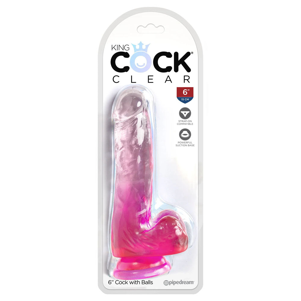 King Cock Clear 6'' Cock with Balls – Pink