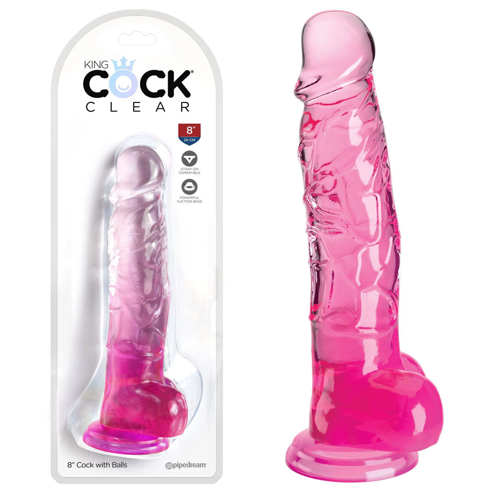 King Cock Clear 8'' Cock with Balls – Pink