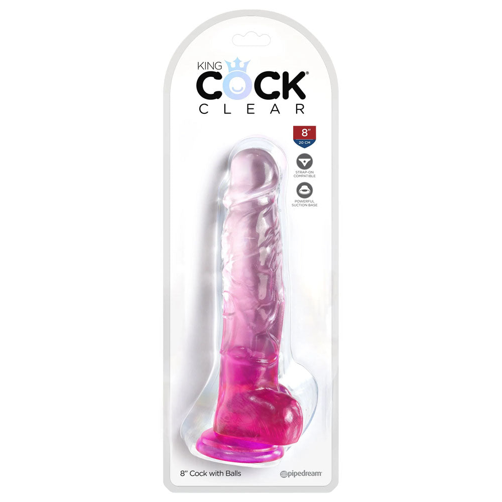 King Cock Clear 8'' Cock with Balls – Pink
