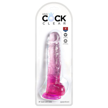 King Cock Clear 8'' Cock with Balls – Pink