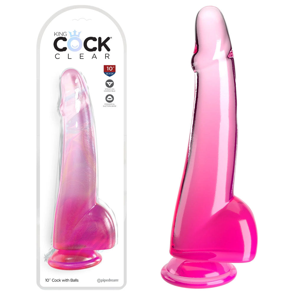 King Cock Clear 10'' Cock with Balls – Pink