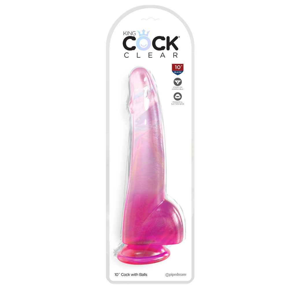 King Cock Clear 10'' Cock with Balls – Pink