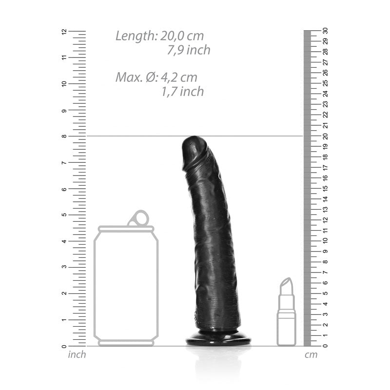 REALROCK Realistic Slim Dildo with Suction Cup - 18cm – Black