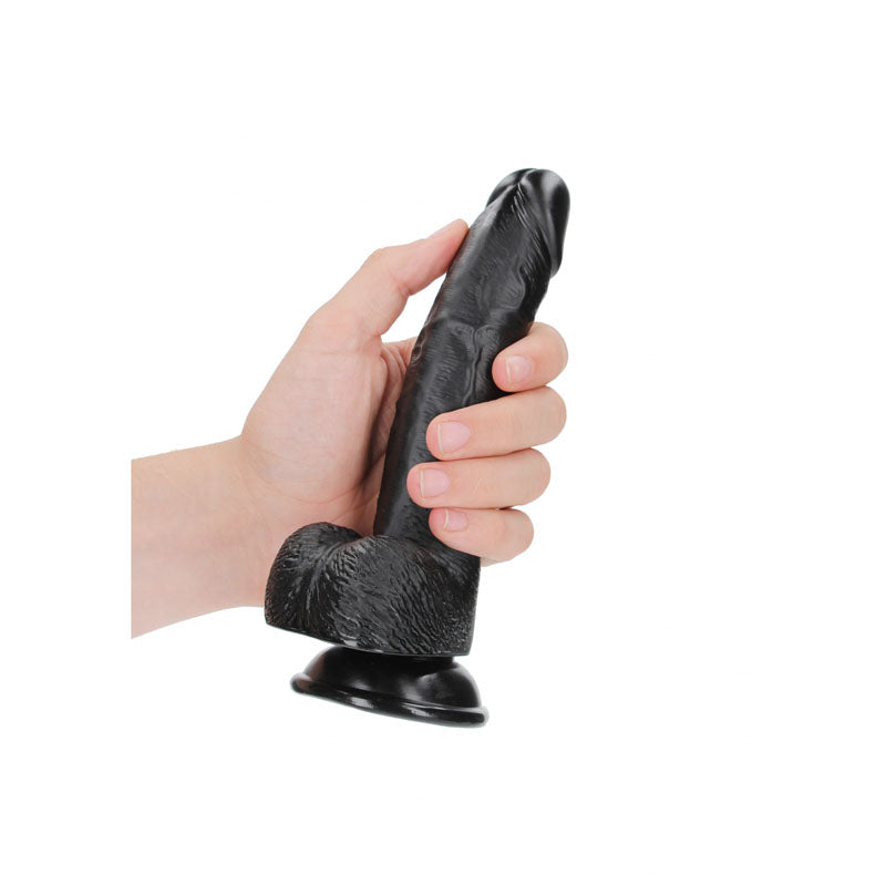 REALROCK Realistic Regular Curved Dong with Balls - 18 cm – Black