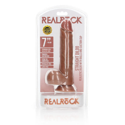 REALROCK Straight Realistic Dildo with Balls - 18 cm – Tan
