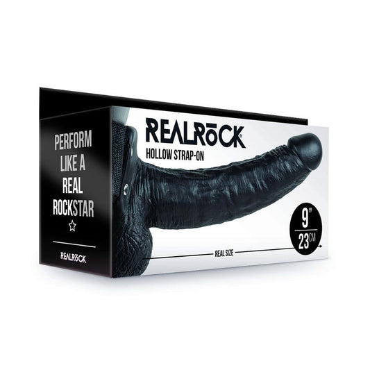 REALROCK Hollow Strapon with Balls - 23 cm – Black