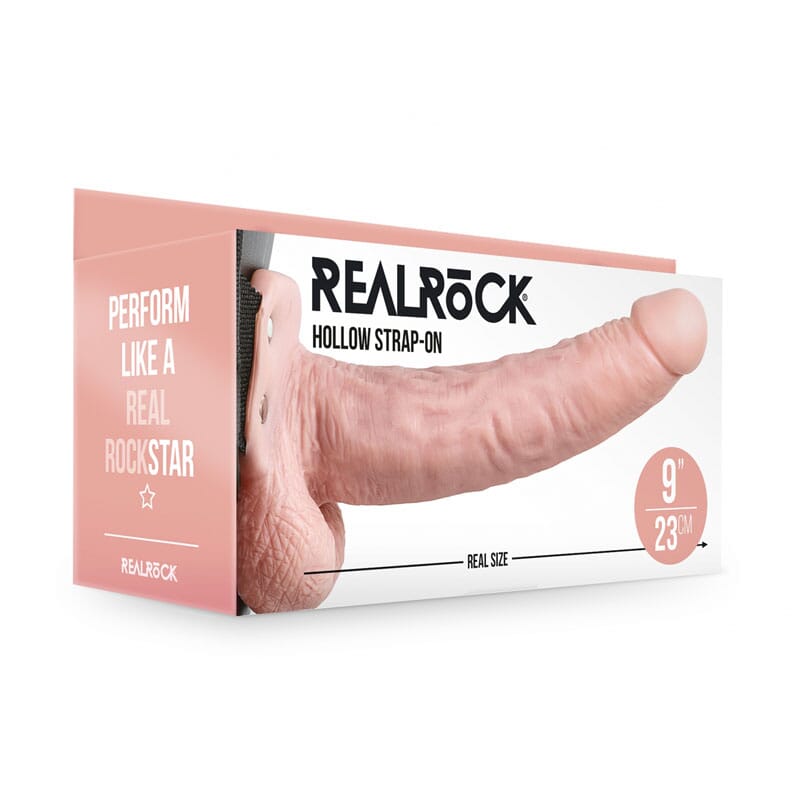 REALROCK Hollow Strapon with Balls - 23 cm – Flesh